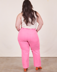 Work Pants in Bubblegum Pink back view on Ashley wearing vintage off-white Tank Top