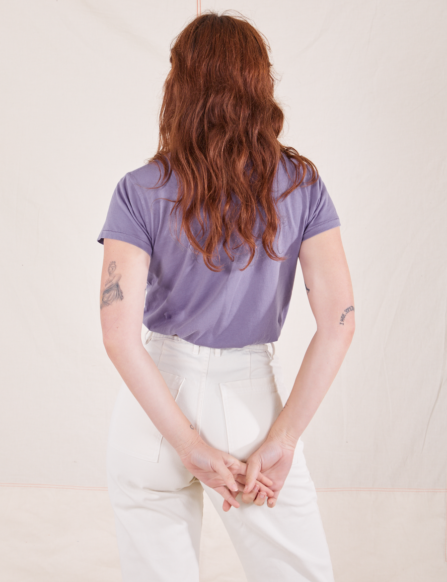 The Organic Vintage Tee in Faded Grape back view on Alex wearing vintage off-white Western Pants
