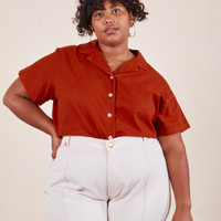 Pantry Button-Up in Paprika on Morgan wearing vintage off-white Western Pants