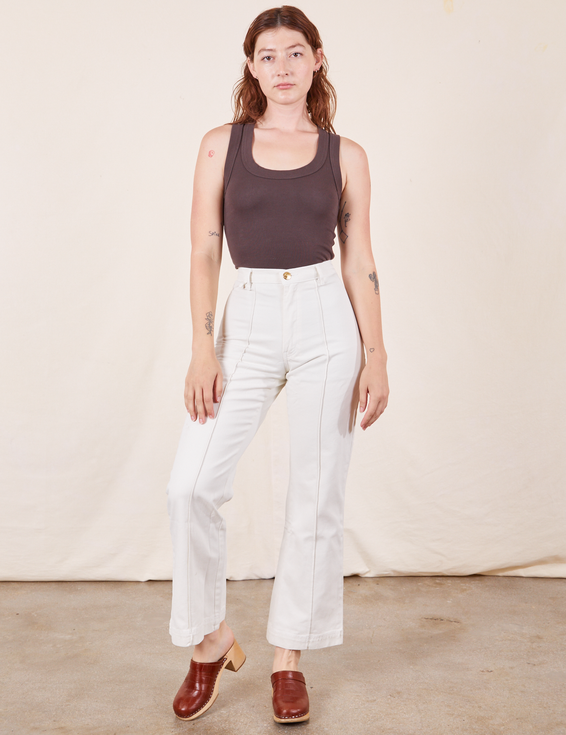 Western Pants in Vintage Tee Off-White on Alex wearing espresso brown Tank Top