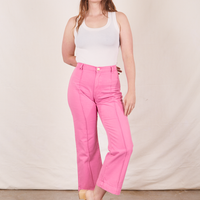 Western Pants in Bubblegum Pink on Allison wearing vintage off-white Tank Top