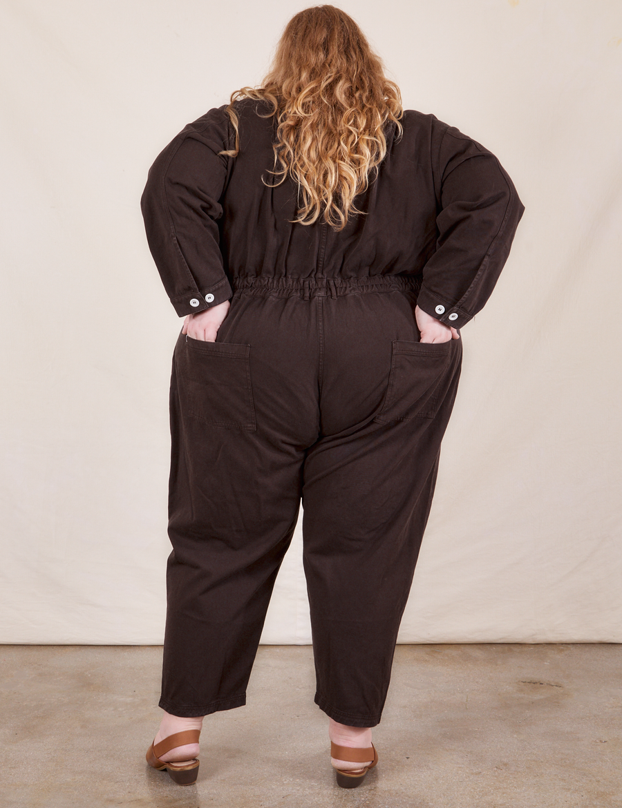 Back view of Everyday Jumpsuit in Espresso Brown worn by Catie