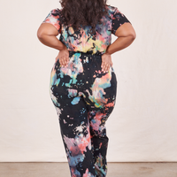 Short Sleeve Jumpsuit in Rainbow Magic Waters back view on Morgan