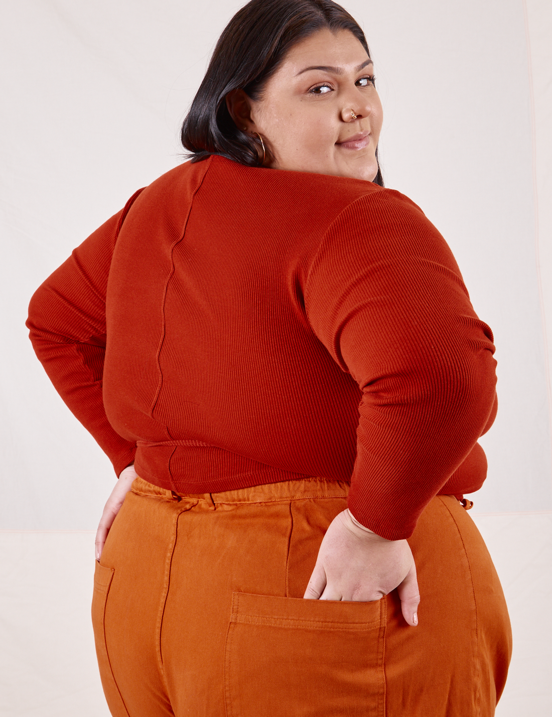 Wrap Top in Paprika back view on Sarita