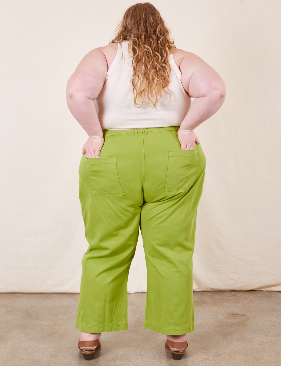 Western Pants in Gross Green back view on Catie wearing vintage off-white Tank Top