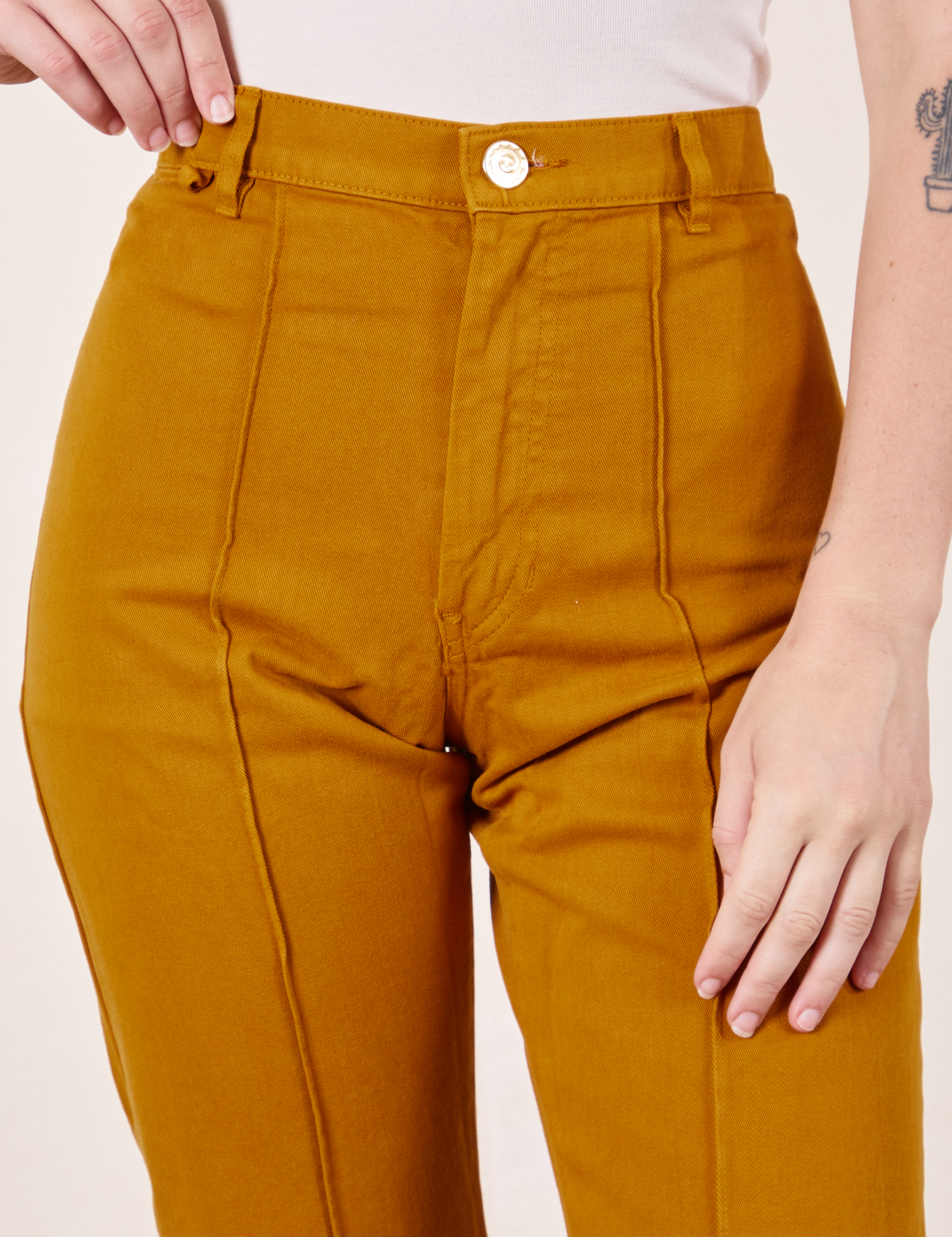 Western Pants in Spicy Mustard front view on Alex