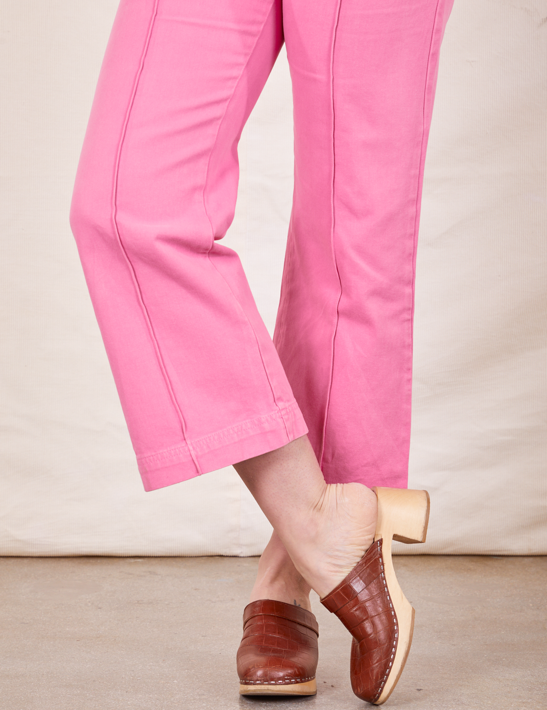 Western Pants in Bubblegum Pink pant leg close up on Allison