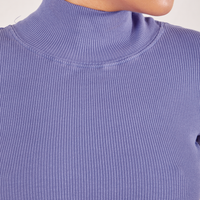 1/2 Sleeve Essential Turtleneck in Faded Grape front close up on Mika