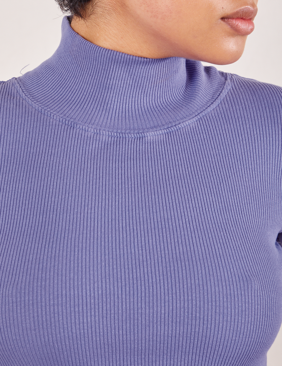 1/2 Sleeve Essential Turtleneck in Faded Grape front close up on Mika