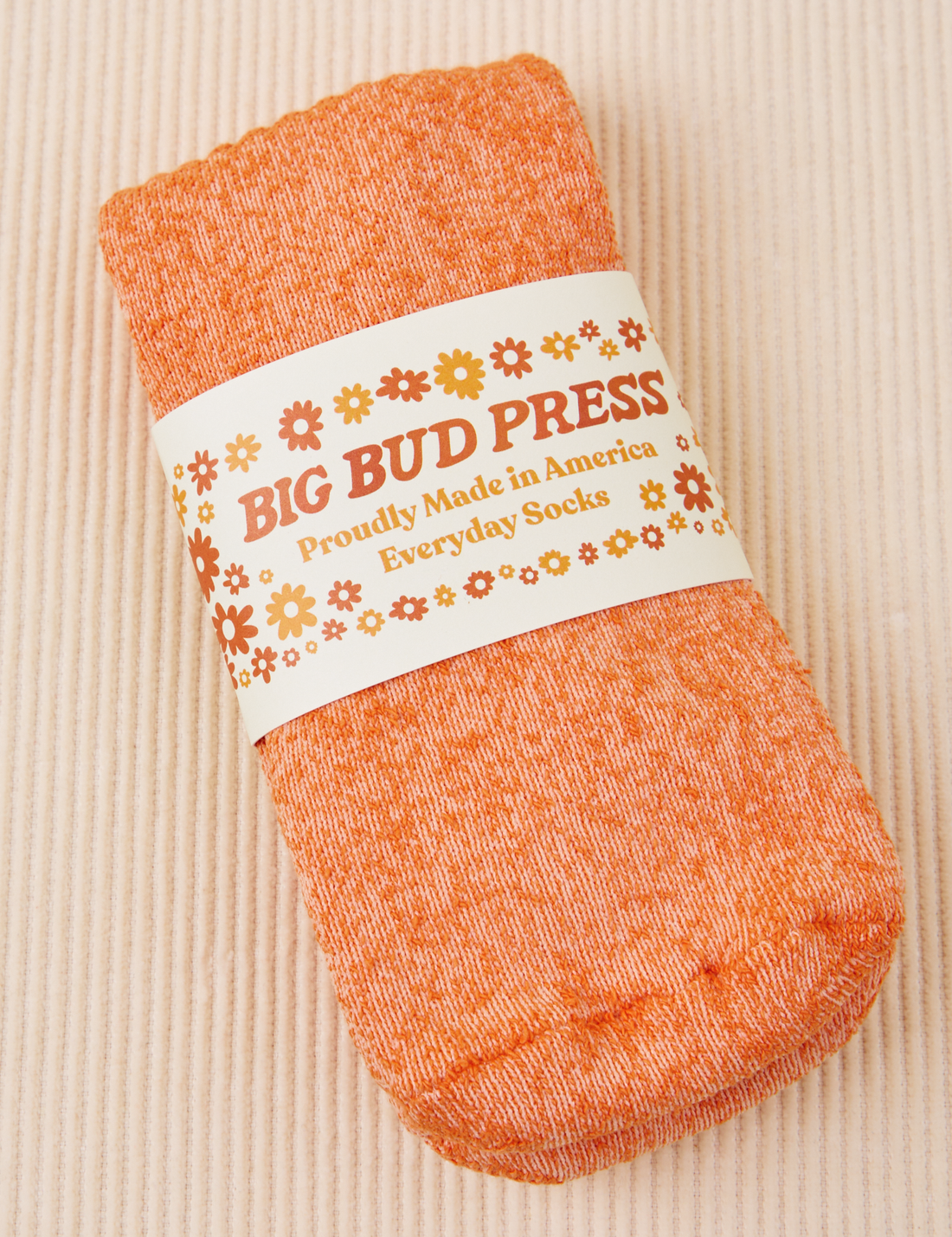 Thick Crew Sock in Orange Sherbert with packaging