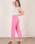Western Pants in Bubblegum Pink side view on Allison wearing vintage off-white Tank Top
