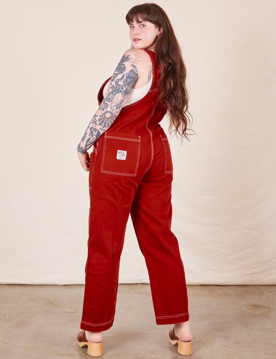 Original Overalls in Paprika back view on Sydney wearing vintage off-white Tank Top