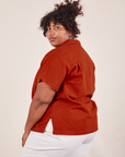 Side view of Pantry Button-Up in Paprika worn by Morgan