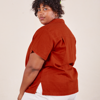 Pantry Button-Up in Paprika side view on Morgan wearing vintage off-white Western Pants