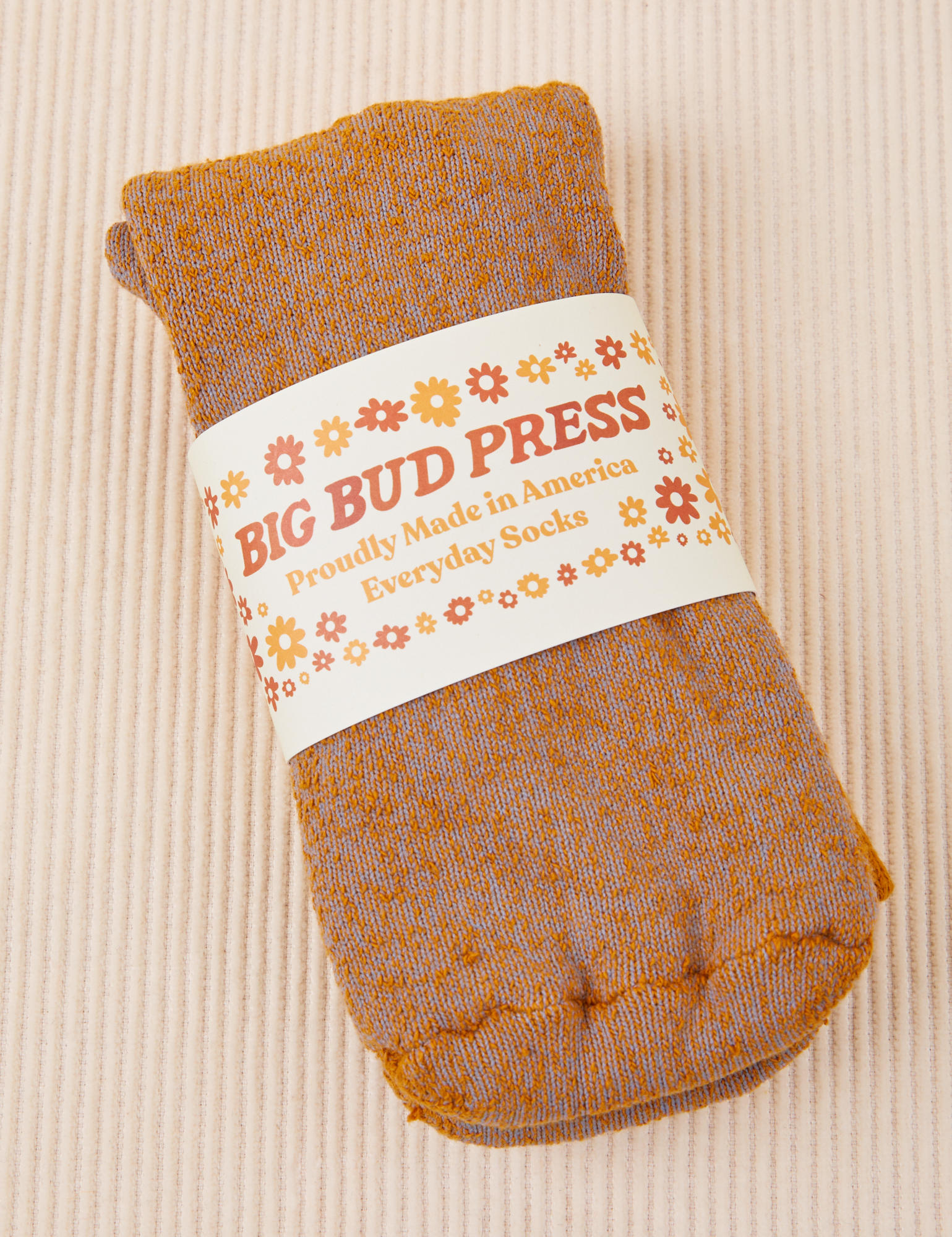 Thick Crew Sock in Spicy Mustard with packaging