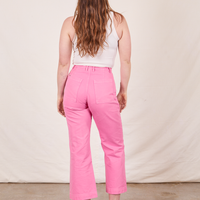 Western Pants in Bubblegum Pink back view on Allison wearing vintage off-white Tank Top