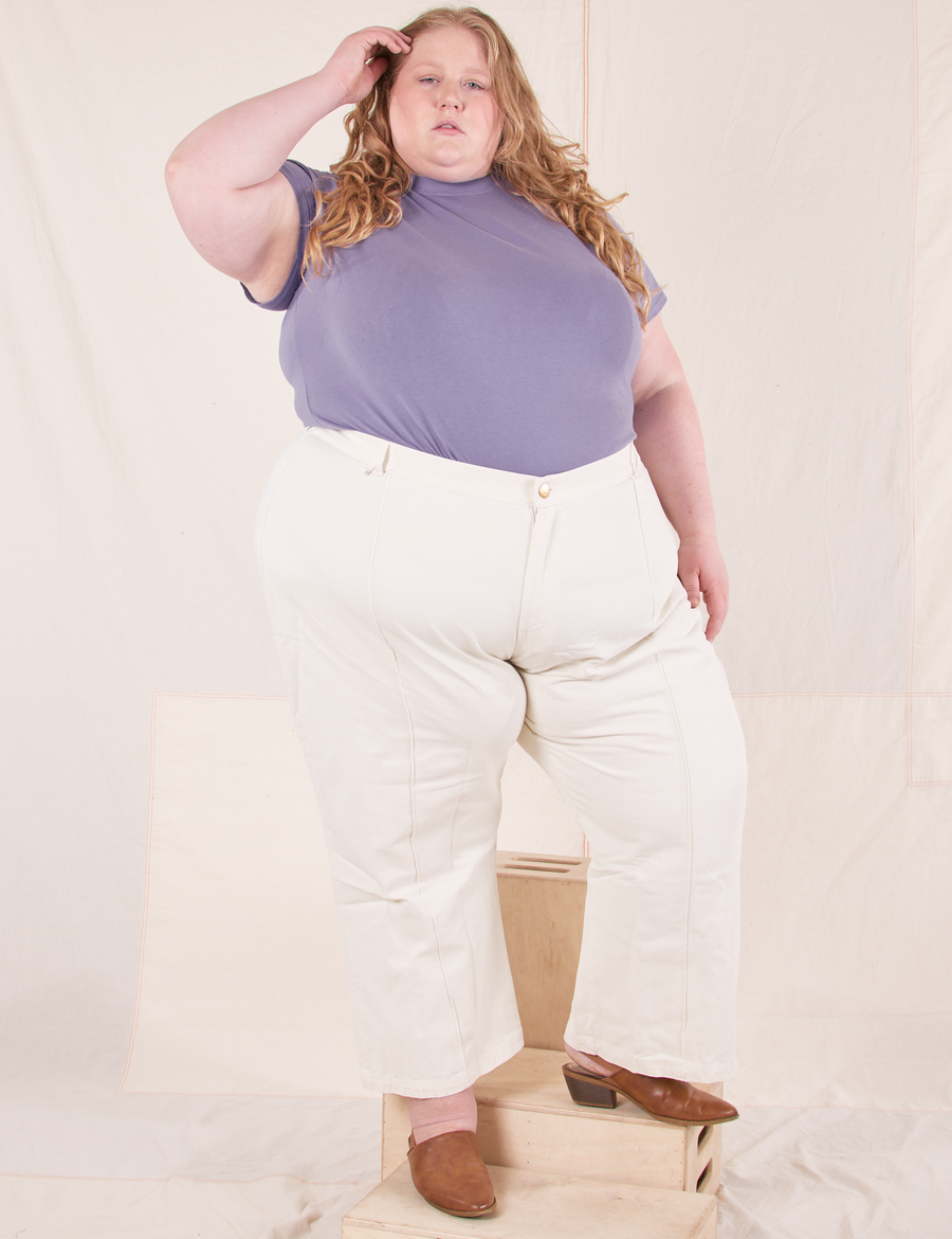 The Organic Vintage Tee in Faded Grape on Catie wearing vintage off-white Western Pants