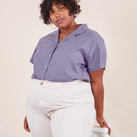 Pantry Button-Up in Faded Grape on Morgan wearing vintage off-white Western Pants