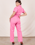 Short Sleeve Jumpsuit in Bubblegum Pink back view on Tiara