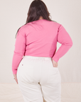 Back view of Long Sleeve V-Neck Tee in Bubblegum Pink worn by Ashley