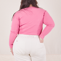 Back view of Long Sleeve V-Neck Tee in Bubblegum Pink worn by Ashley