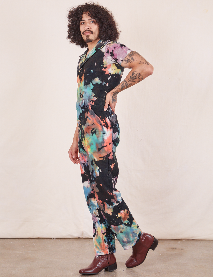 Short Sleeve Jumpsuit in Rainbow Magic Waters side view on Jesse