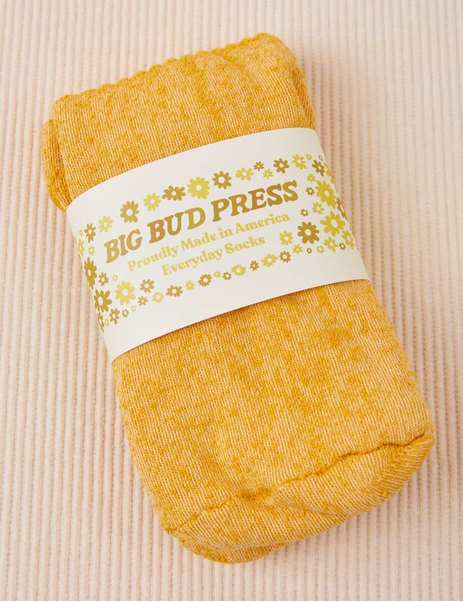 Thick Crew Sock in Mustard Yellow with packaging