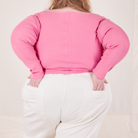 Wrap Top in Bubblegum Pink back view on Catie wearing vintage off-white Western Pants