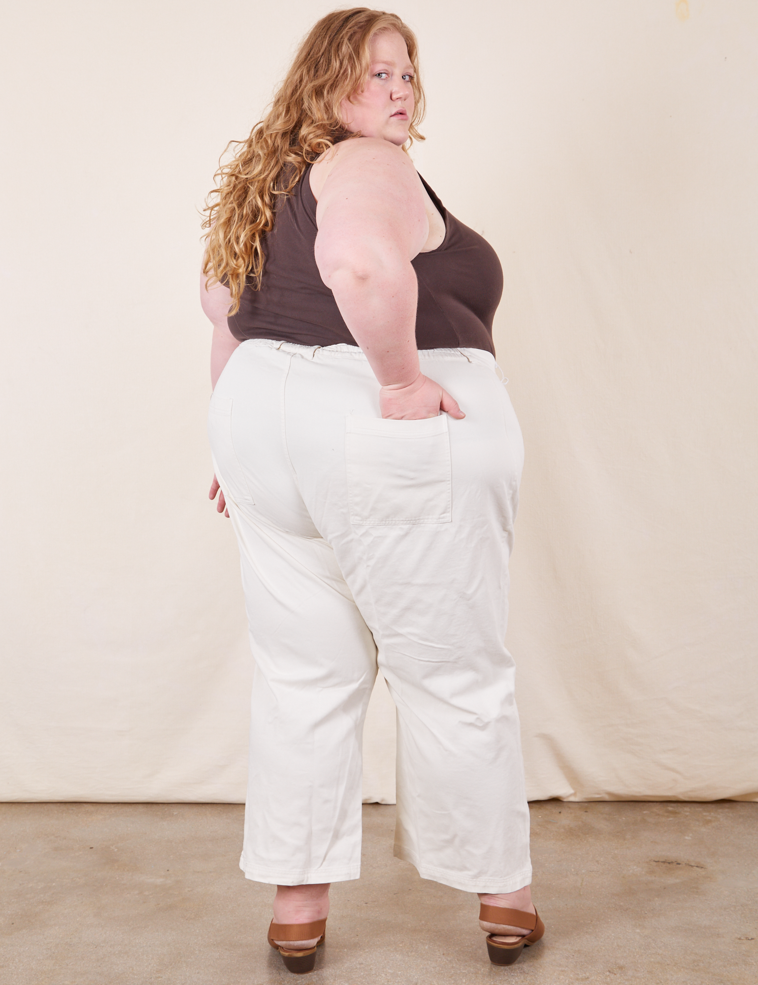 Back view of Western Pants in Vintage Tee Off-White on Catie