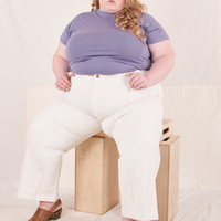 The Organic Vintage Tee in Faded Grape on Catie wearing vintage off-white Western Pants