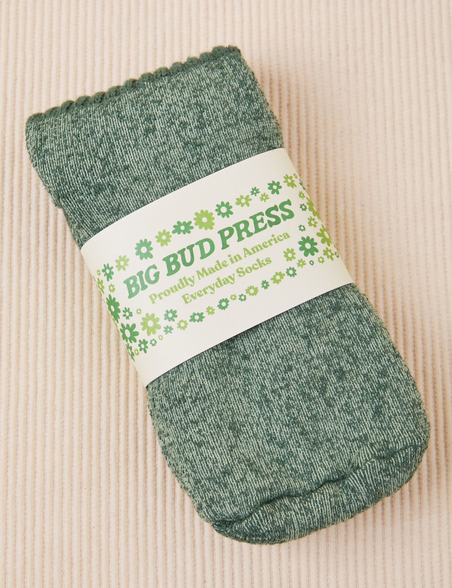 Thick Crew Sock in Dark Emerald Green with packaging