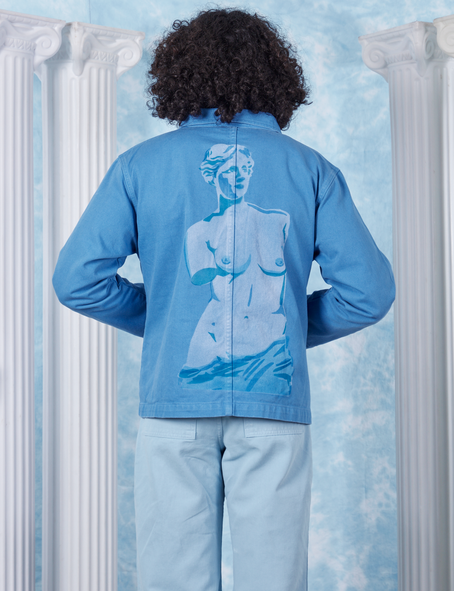 Neoclassical Work Jacket in Blue Venus back view on Jesse