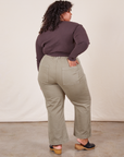 Back view of Western Pants in Khaki Grey and espresso brown Wrap Top on Morgan