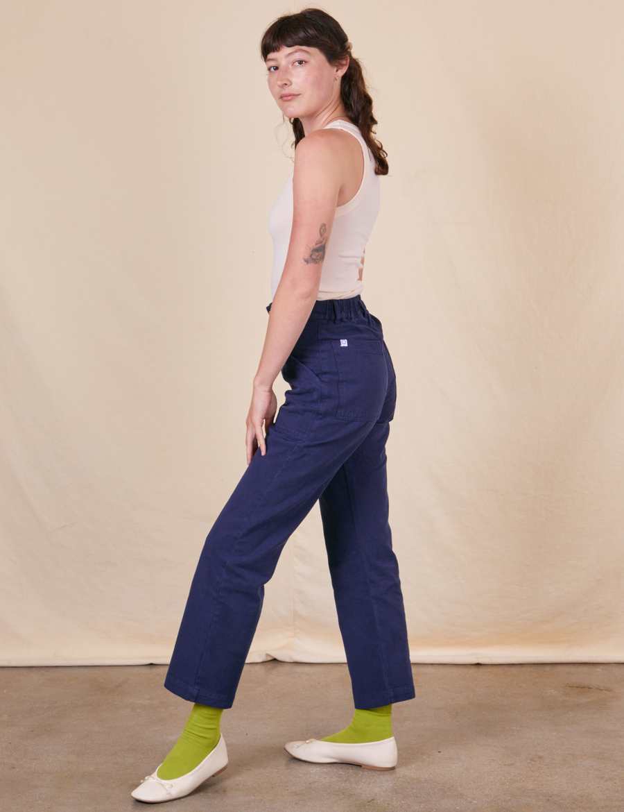 Work Pants in Navy Blue side view on Alex