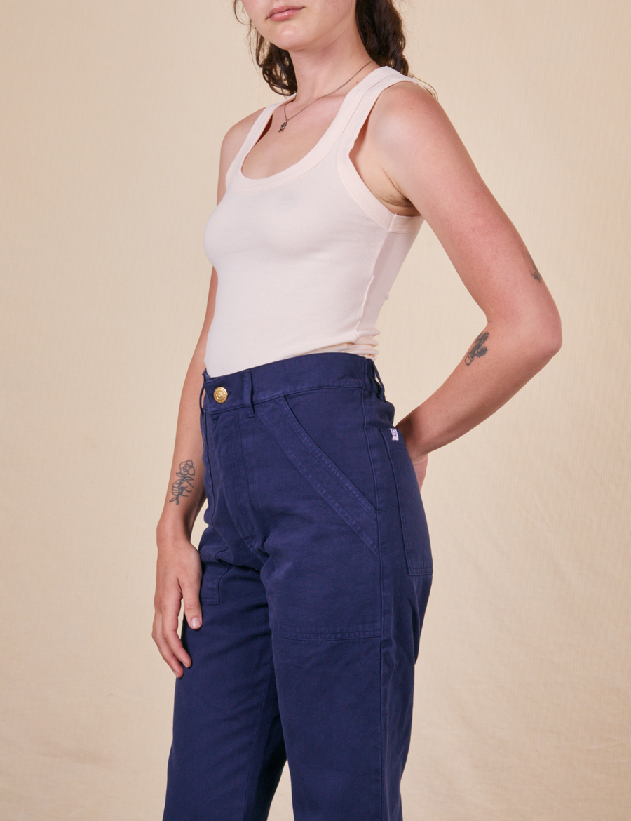 Work Pants in Navy Blue side view on Alex