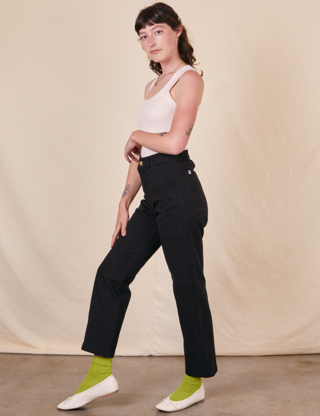 Work Pants in Basic Black side view on Alex