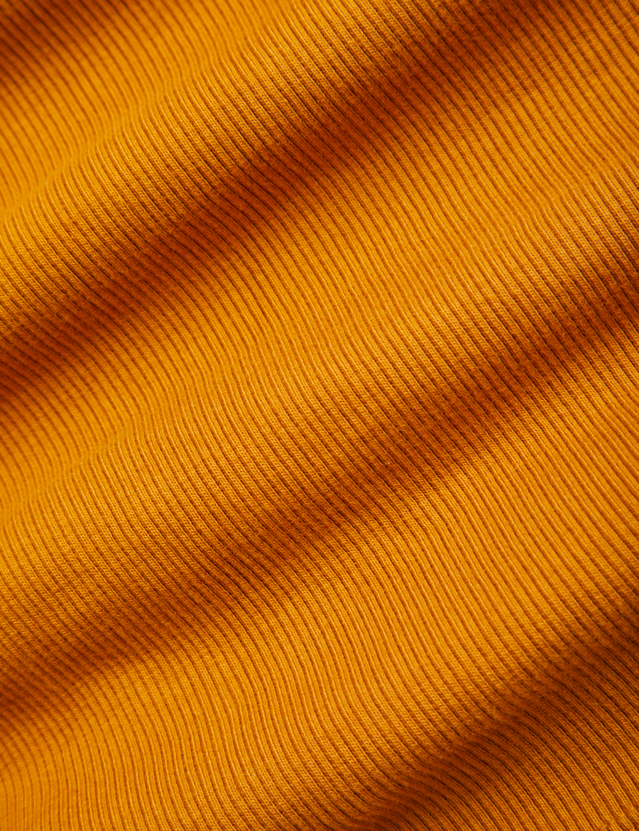 Long Sleeve V-Neck Tee in Spicy Mustard detail close up of fabric