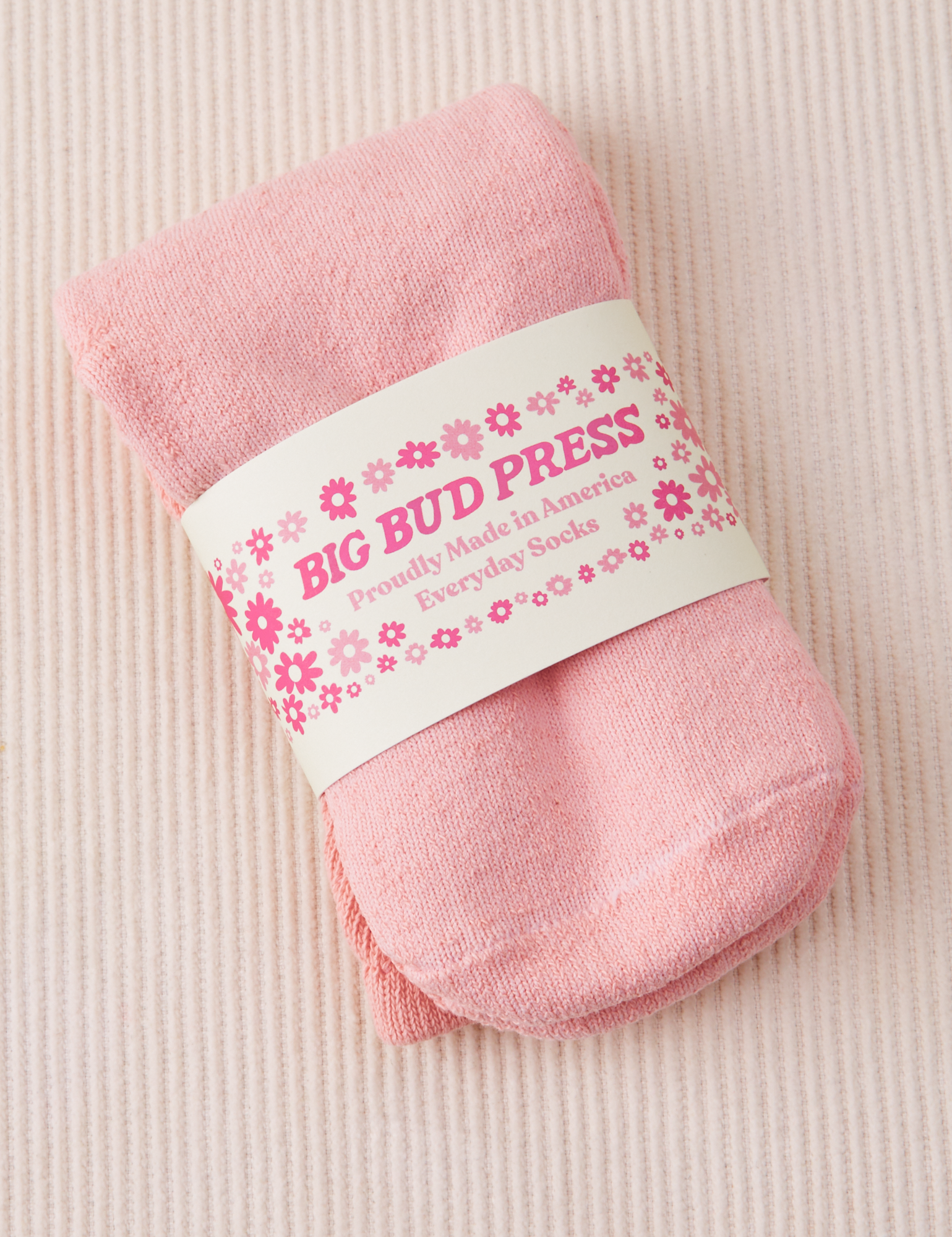 Thick Crew Sock in Baby Pink with packaging