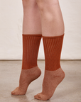 Thick Crew Sock in Burnt Terracotta on model