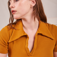 Fisherman Polo in Spicy Mustard front close up of collar