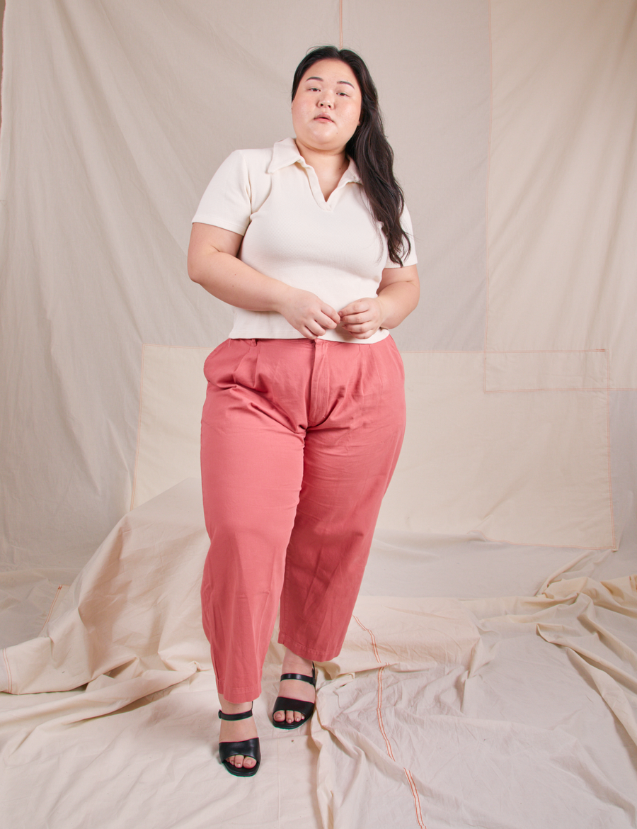 Ashley is wearing Fisherman Polo in Vintage Tee Off-White