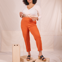 Wrap Top in Vintage Tee Off-White on Lana wearing Burnt Orange Easy Pants