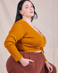Wrap Top in Spicy Mustard side view on Kenna