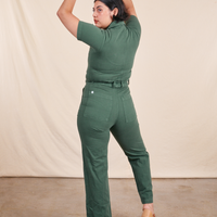 Back view of Short Sleeve Jumpsuit in Dark Emerald Green back view on Melanie