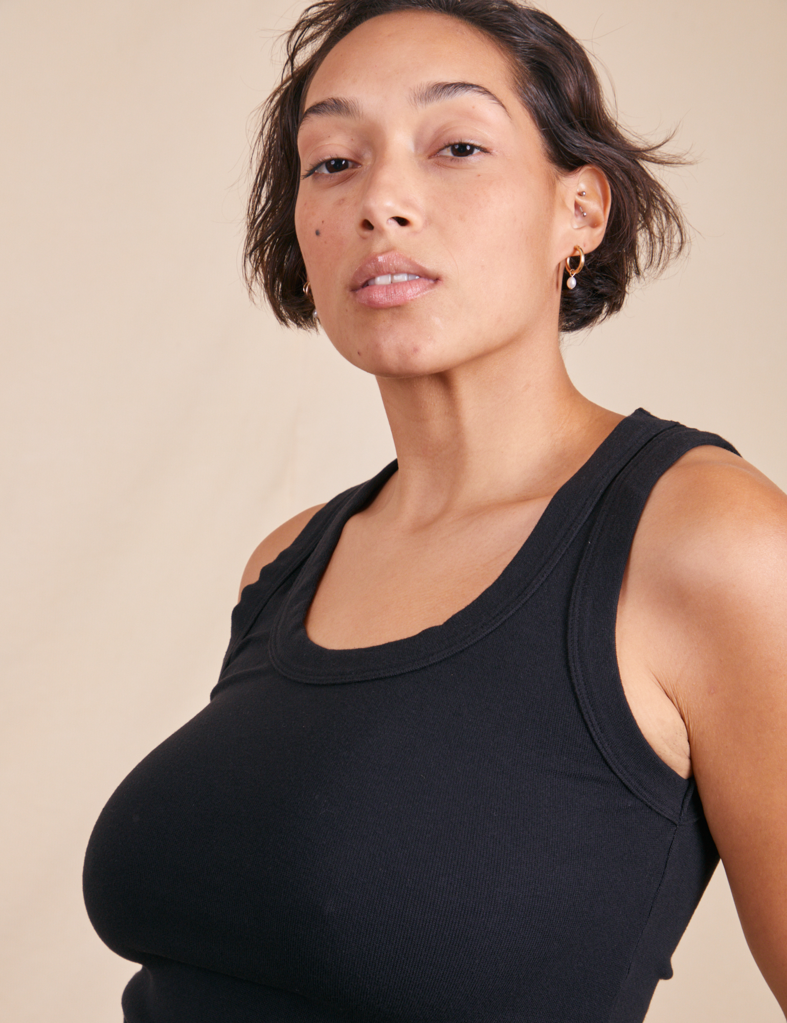 Front close up of Tank Top in Basic Black on Tiara