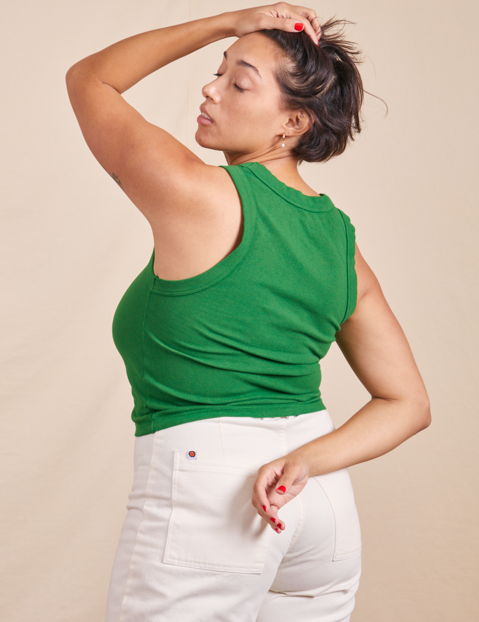 Back view of Tank Top in Forest Green on Tiara