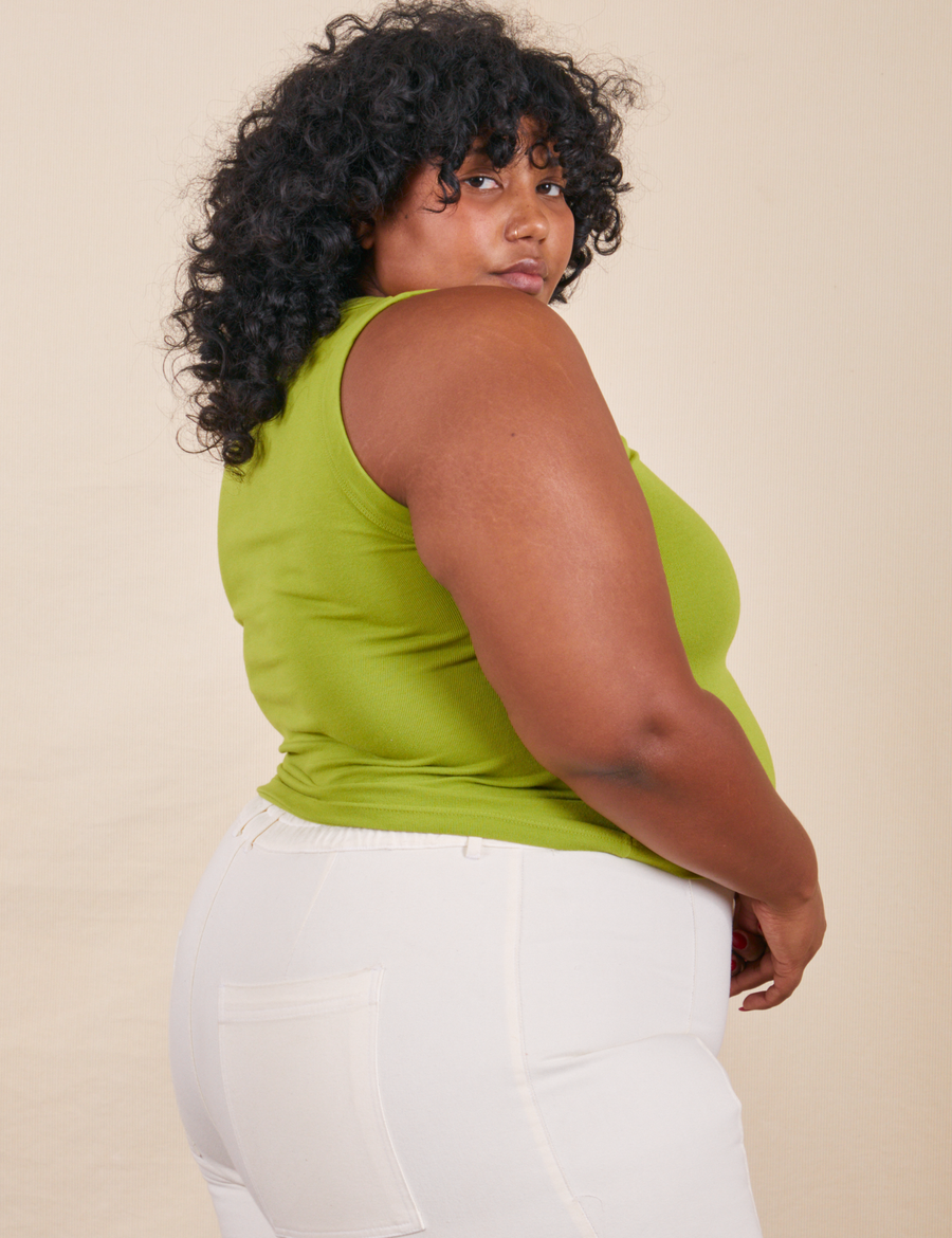 The Tank Top in Gross Green side view on Morgan