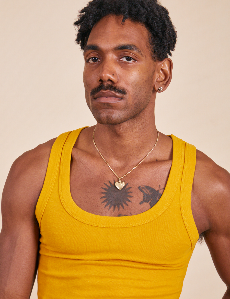 The Tank Top in Mustard Yellow close up