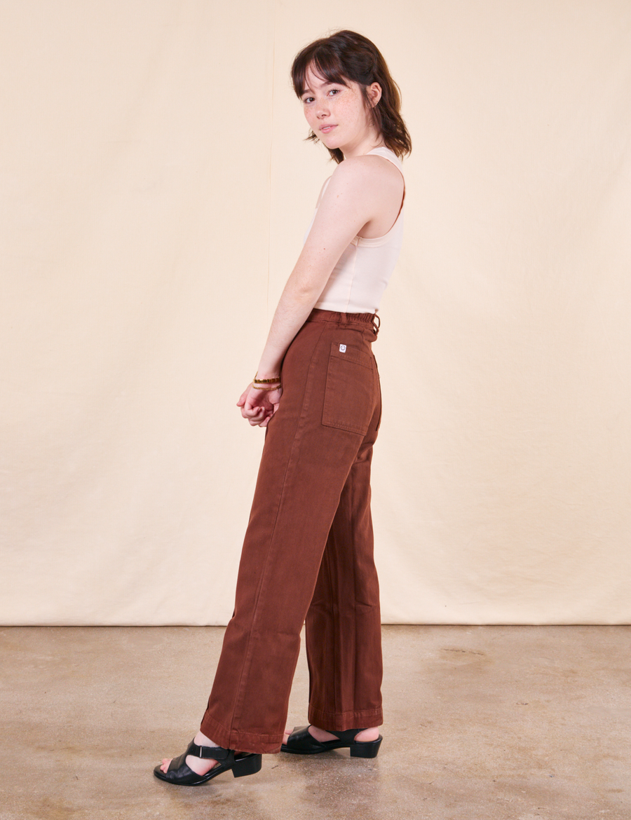 Petite Western Pants in Fudgesicle Brown side view on Hana