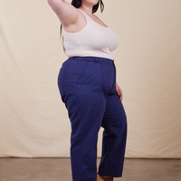 Work Pants in Navy Blue side view on Kenna